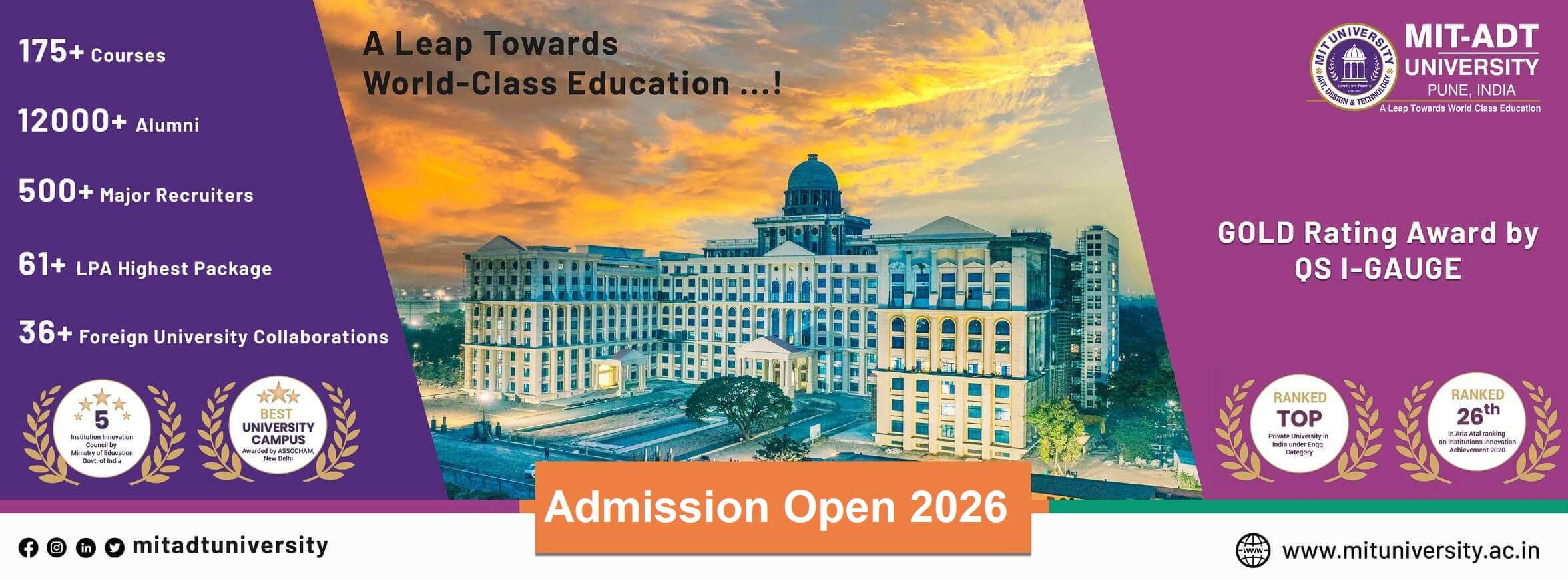 MIT ADT University Admission 2026